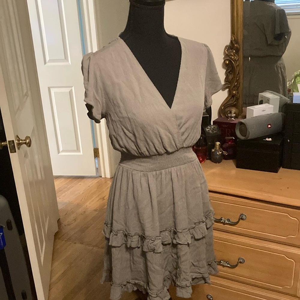 Olive Green Tiered Wrap Sundress with Flutter Sleeves